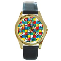 Snakes And Ladders Round Gold Metal Watch by Ket1n9