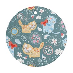 Cute Cat Background Pattern Round Ornament (two Sides) by Ket1n9