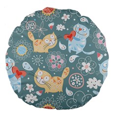 Cute Cat Background Pattern Large 18  Premium Flano Round Cushions by Ket1n9