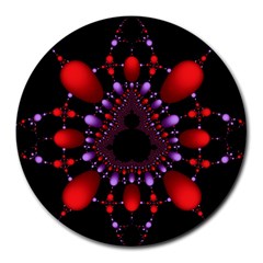 Fractal Red Violet Symmetric Spheres On Black Round Mousepad