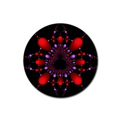 Fractal Red Violet Symmetric Spheres On Black Rubber Round Coaster (4 pack)