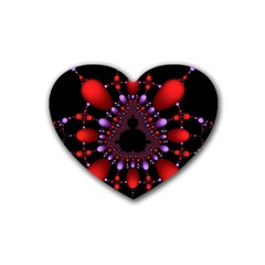 Fractal Red Violet Symmetric Spheres On Black Rubber Coaster (Heart)