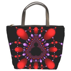 Fractal Red Violet Symmetric Spheres On Black Bucket Bag