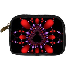 Fractal Red Violet Symmetric Spheres On Black Digital Camera Leather Case