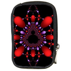 Fractal Red Violet Symmetric Spheres On Black Compact Camera Leather Case