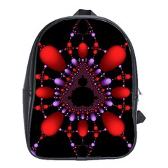 Fractal Red Violet Symmetric Spheres On Black School Bag (Large)