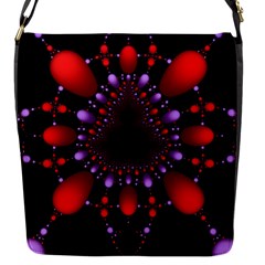 Fractal Red Violet Symmetric Spheres On Black Flap Closure Messenger Bag (S)