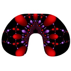 Fractal Red Violet Symmetric Spheres On Black Travel Neck Pillow