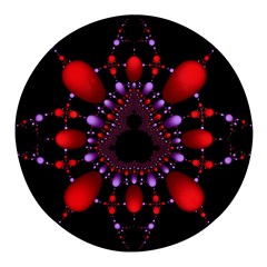 Fractal Red Violet Symmetric Spheres On Black Round Glass Fridge Magnet (4 Pack) by Ket1n9