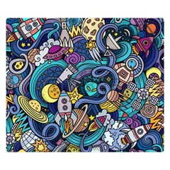 Cartoon-hand-drawn-doodles-on-the-subject-of-space-style-theme-seamless-pattern-vector-background Premium Plush Fleece Blanket (small) by Ket1n9