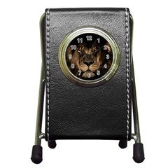 African-lion-mane-close-eyes Pen Holder Desk Clock by Ket1n9