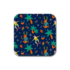 Colorful Funny Christmas Pattern Rubber Square Coaster (4 Pack)