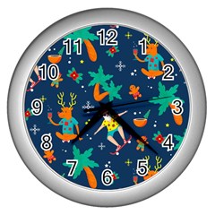 Colorful Funny Christmas Pattern Wall Clock (silver) by Ket1n9