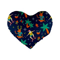 Colorful Funny Christmas Pattern Standard 16  Premium Flano Heart Shape Cushions by Ket1n9