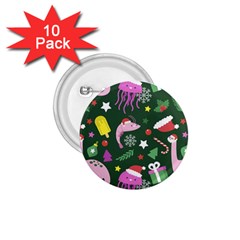 Dinosaur Colorful Funny Christmas Pattern 1 75  Buttons (10 Pack) by Ket1n9