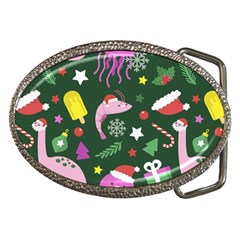 Dinosaur Colorful Funny Christmas Pattern Belt Buckles by Ket1n9