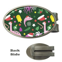 Dinosaur Colorful Funny Christmas Pattern Money Clips (oval)  by Ket1n9