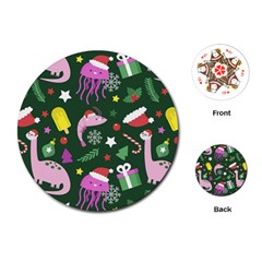 Dinosaur Colorful Funny Christmas Pattern Playing Cards Single Design (round) by Ket1n9