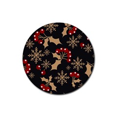 Christmas Pattern With Snowflakes Berries Rubber Round Coaster (4 Pack) by Ket1n9