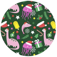 Dinosaur Colorful Funny Christmas Pattern Wooden Bottle Opener (Round)