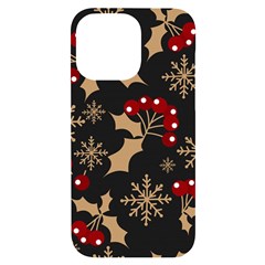 Christmas Pattern With Snowflakes Berries Iphone 14 Pro Max Black Uv Print Case by Ket1n9