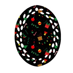 Christmas Pattern Texture Colorful Wallpaper Oval Filigree Ornament (two Sides)