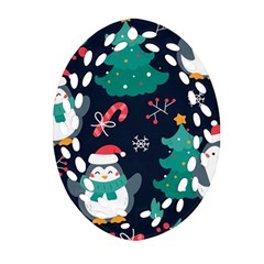 Colorful Funny Christmas Pattern Oval Filigree Ornament (two Sides)
