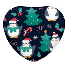 Colorful Funny Christmas Pattern Heart Glass Fridge Magnet (4 pack)