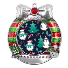 Colorful Funny Christmas Pattern Metal X Mas Ribbon With Red Crystal Round Ornament