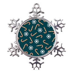 Christmas Seamless Pattern With Candies Snowflakes Metal Large Snowflake Ornament by Ket1n9