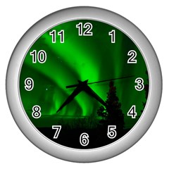 Aurora-borealis-northern-lights- Wall Clock (silver) by Ket1n9