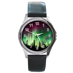 Aurora-borealis-northern-lights Round Metal Watch