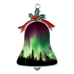Aurora-borealis-northern-lights Metal Holly Leaf Bell Ornament by Ket1n9