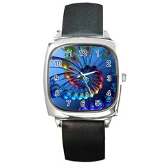 Top Peacock Feathers Square Metal Watch by Ket1n9