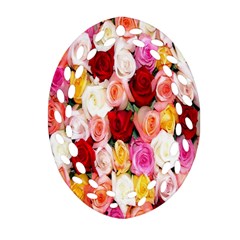 Rose Color Beautiful Flowers Oval Filigree Ornament (two Sides)