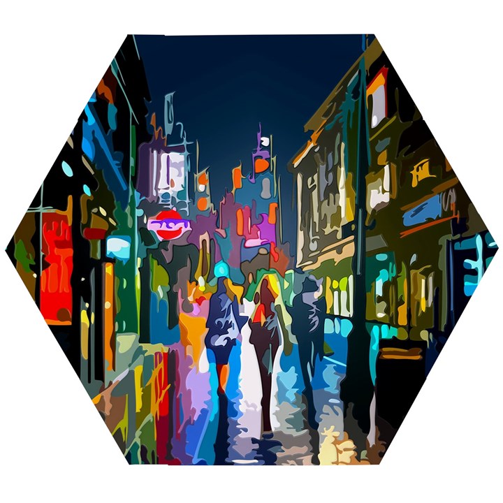 Abstract-vibrant-colour-cityscape Wooden Puzzle Hexagon