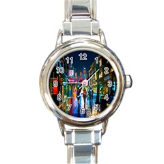 Abstract-vibrant-colour-cityscape Round Italian Charm Watch by Ket1n9