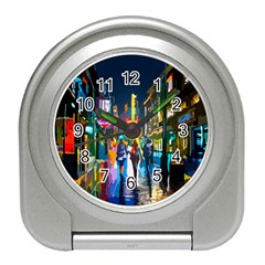 Abstract-vibrant-colour-cityscape Travel Alarm Clock by Ket1n9