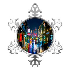 Abstract-vibrant-colour-cityscape Metal Small Snowflake Ornament