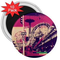 Pink City Retro Vintage Futurism Art 3  Magnets (10 Pack)  by Ket1n9