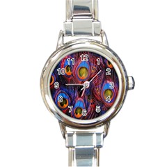 Pretty Peacock Feather Round Italian Charm Watch by Ket1n9
