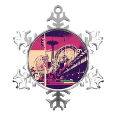 Pink City Retro Vintage Futurism Art Metal Small Snowflake Ornament by Ket1n9