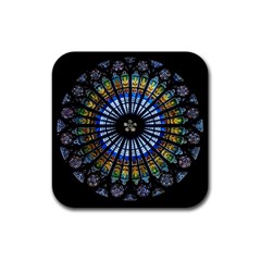 Stained Glass Rose Window In France s Strasbourg Cathedral Rubber Square Coaster (4 Pack) by Ket1n9