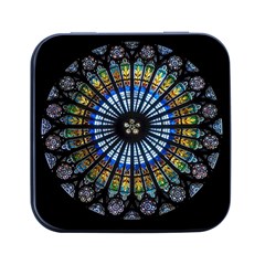 Stained Glass Rose Window In France s Strasbourg Cathedral Square Metal Box (black) by Ket1n9