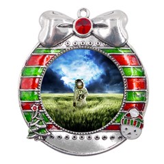 Astronaut Metal X Mas Ribbon With Red Crystal Round Ornament