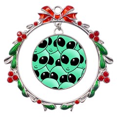 Art Alien Pattern Metal X mas Wreath Ribbon Ornament by Ket1n9