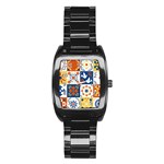 Mexican-talavera-pattern-ceramic-tiles-with-flower-leaves-bird-ornaments-traditional-majolica-style- Stainless Steel Barrel Watch Front