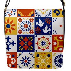 Mexican-talavera-pattern-ceramic-tiles-with-flower-leaves-bird-ornaments-traditional-majolica-style- Flap Closure Messenger Bag (s) by Ket1n9