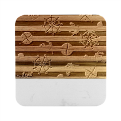 Seamless-marine-pattern Marble Wood Coaster (square)