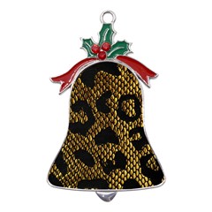 Metallic Snake Skin Pattern Metal Holly Leaf Bell Ornament